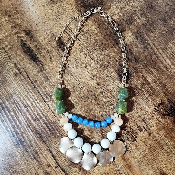 Loft Statement Necklace w/ Extender Costume Jewelry Lucite Faceted Beads Metal - Picture 1 of 7